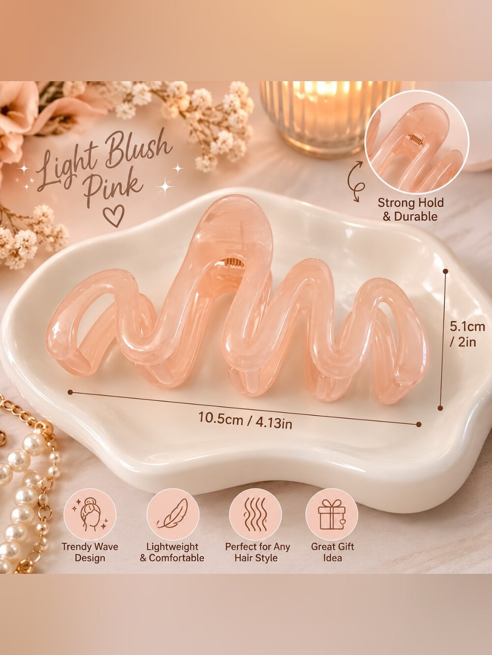 Light Pink Wave Hair Claw Clip Large Acetate French Twist Clip  Minimalist New